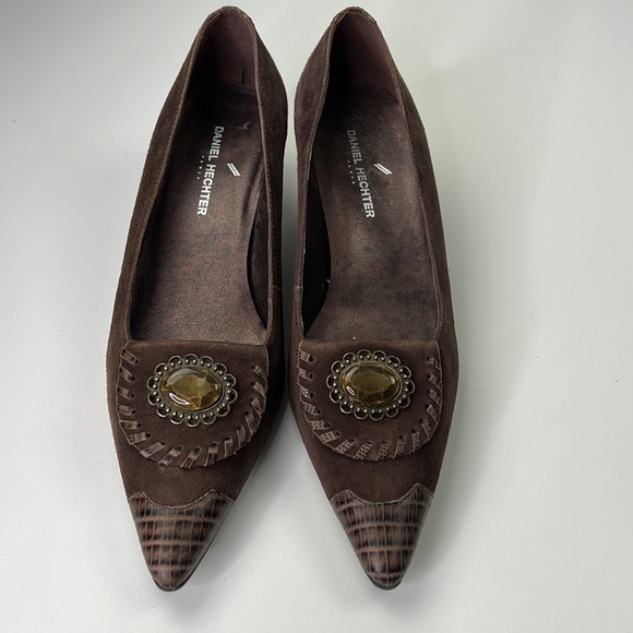 Vintage Daniel Hechter pointed toe brushed suede pump heel shoe - Picture 3 of 10